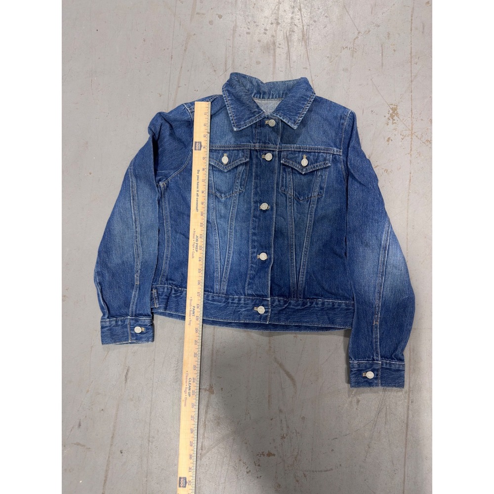 Classic Medium Wash Denim Trucker Jacket Button Front Blue Jean Coat - Picture 3 of 8